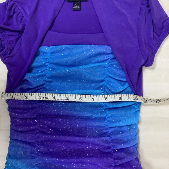 By & By Girl Dress Size 10 Color Purple and Aqua glittery, pleated, dressy - Picture 5 of 7